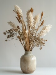 Bohemian Elegance: Ceramic Vase with Pampas Grass and Dry Flowers