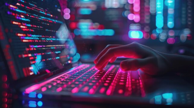Closeup coding html and programming on screen laptop, development web, developer