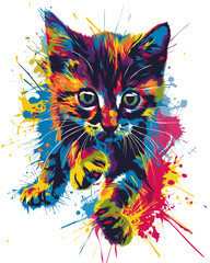 vector art ready to print colorful graffiti illustration of a cute cat t-shirt design 