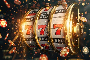 Vibrant slot machine with lucky sevens spinning