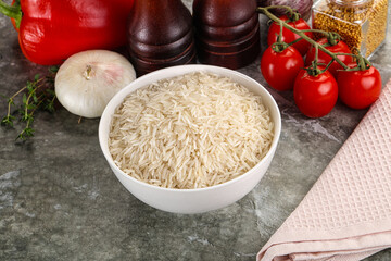 Raw delicous basmati rice heap