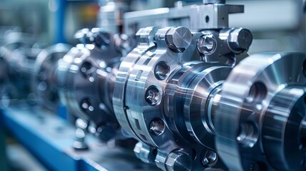 Precision metal machining parts in industrial factory