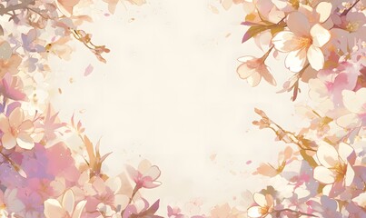 Background with a floral frame featuring spring flowers, Generative AI 