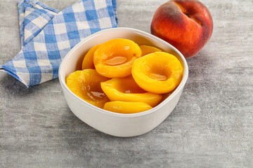 Ripe sweet and juicy canned peach