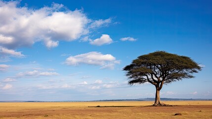 Lone acacia tree in serene african savanna landscape