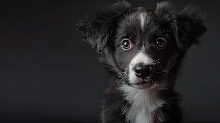 Adorable black and white puppy with expressive eyes