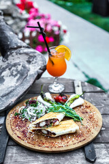 Delicious Meal and Refreshing Beverage on a Table