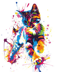 vector art ready to print colorful graffiti illustration of a cute cat t-shirt design 