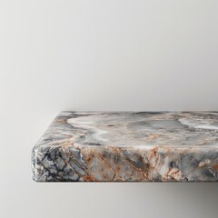 Empty white marble podium, marble table on white background. 3D rendering.