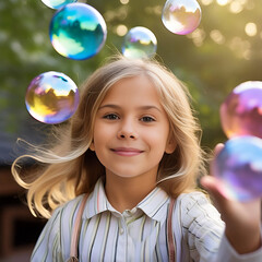 Fototapeta premium little girl with bubbles around her