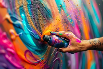 Explosion of Colors: Dynamic Spray Paint Art. Generative ai