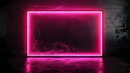 Pink neon frame on black background adds vibrant pop of color . Concept Photography, Neon Lighting, Color Contrast, Vibrant Backdrop