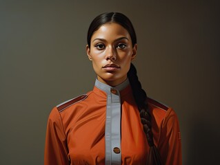 Obraz premium Serious woman in orange uniform