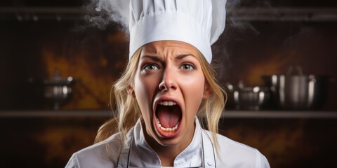 Stressed chef yelling in kitchen