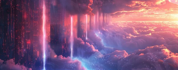 Fototapeta premium Immerse the viewer in a surreal world where cryptocurrency mines float in the clouds