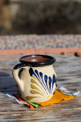 traditional mexican cup of coffee on wooden table