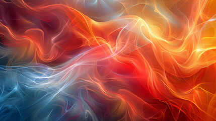 Obraz premium Abstract illustration featuring flowing waves of color in warm red and cool blue tones, creating a dynamic and soothing visual.