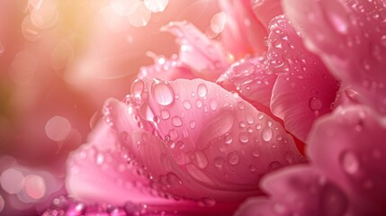 Close-up view of a bunch of pink peonies covered in water droplets