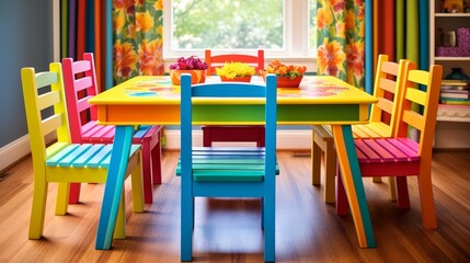 Vibrantly colorful dining table set for kids 