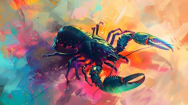Impressionistic painting of a Scorpio zodiac sign with vibrant colors and shadows . Concept Impressionistic Art, Scorpio Zodiac, Vibrant Colors, Shadow Play