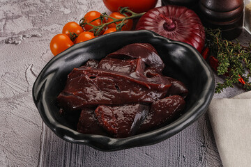 Raw beef liver slices for cooking