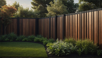A modern twist on the classic wooden fence, this backyard illustration features sleek, Generative AI
