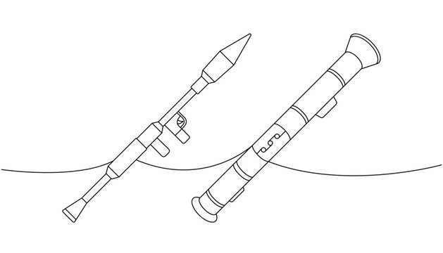 recommend clip art: Set of anti-tank grenade launchers one line continuous drawing. Various modern weapons continuous one line illustration. Vector linear illustration.
