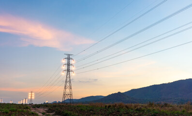 A high-voltage transmission tower is a structure that supports overhead power lines