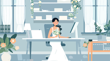 Female wedding planner working in office style