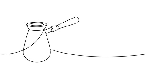 Turkish coffee pot one line continuous drawing. Hand drawn elements for cafe menu, coffee shop. Vector linear illustration.