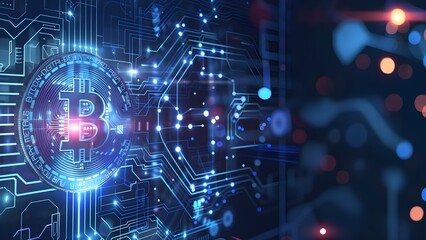 Fototapeta premium Cryptocurrency fintech and blockchain technology background with Segwit network programming abstract . Concept Cryptocurrency, Fintech, Blockchain Technology, Segwit Network, Programming Abstract
