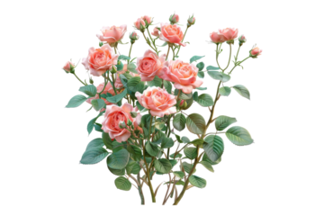 Bush of rose flowers isolated on transparent background