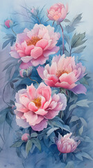 Realistic watercolor flowers with intricate detail
