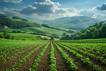 Row of Lettuce Plants Growing in Field