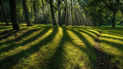 Sunlight filtering through swaying tree branches, casting mesmerizing wave patterns on the ground.