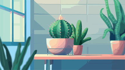 Flowerpot with cactus on table in room style vector