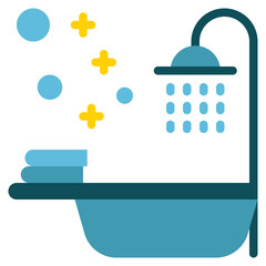 hotel bathroom shower clean toilet bathtub flat style