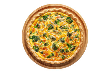 Cheesy broccoli and cheddar quiche isolated on transparent background