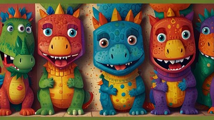 Whimsical Cartoon Dragon and Dinosaur Friends Banner for Kids' Spaces
