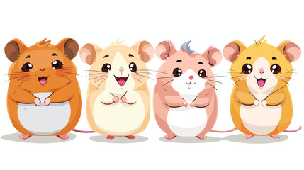 Four of funny hamster on white background style