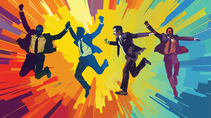 Four of jumping businessmen on colorful background vector