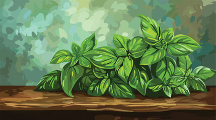 Fresh green basil on wooden table style vector