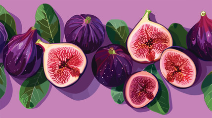 Fresh ripe figs on color background flat lay 