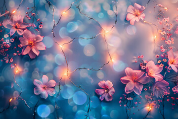 Beautiful fairy lights pattern with flowers for background