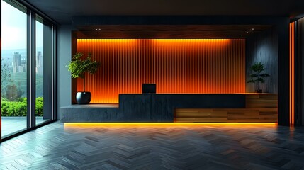 Modern Reception Desk in a Sophisticated and Inviting Space