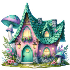 Fototapeta premium Green and pink Fairy house 