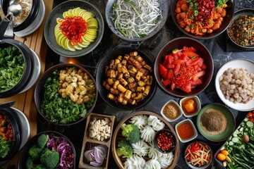 Assorted Korean Dishes in Traditional Setting - obrazy, fototapety, plakaty