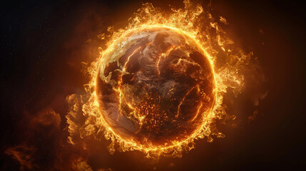 The globe orb was surrounded by a ring of fire, global warming concept, Generative AI - obrazy, fototapety, plakaty