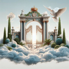gates in the clouds on a white background