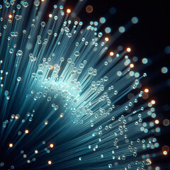 Fiber optical network cable close up with bokeh background.
